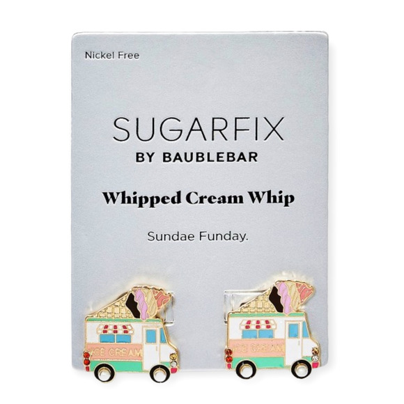 SUGARFIX by BaubleBar Earrings ‘Whipped Cream Whip' Crystal Ice Cream Truck NWT - Picture 2 of 8